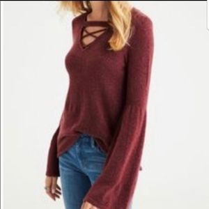 American Eagle | pink bell sleeve sweater